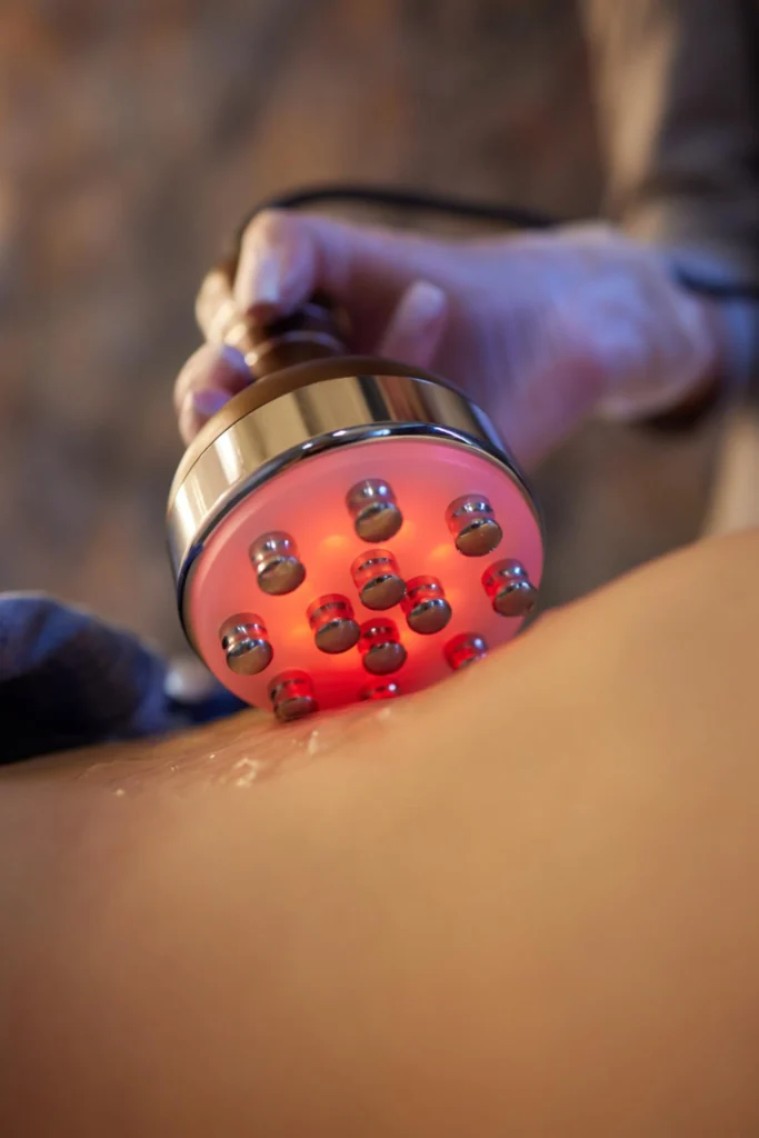 Cavitation device during body contouring treatment.